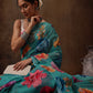 Turquoise Chiffon Digital Print Floral Saree with Unstitched Blouse - Hiral Fashion | Swadesiicart