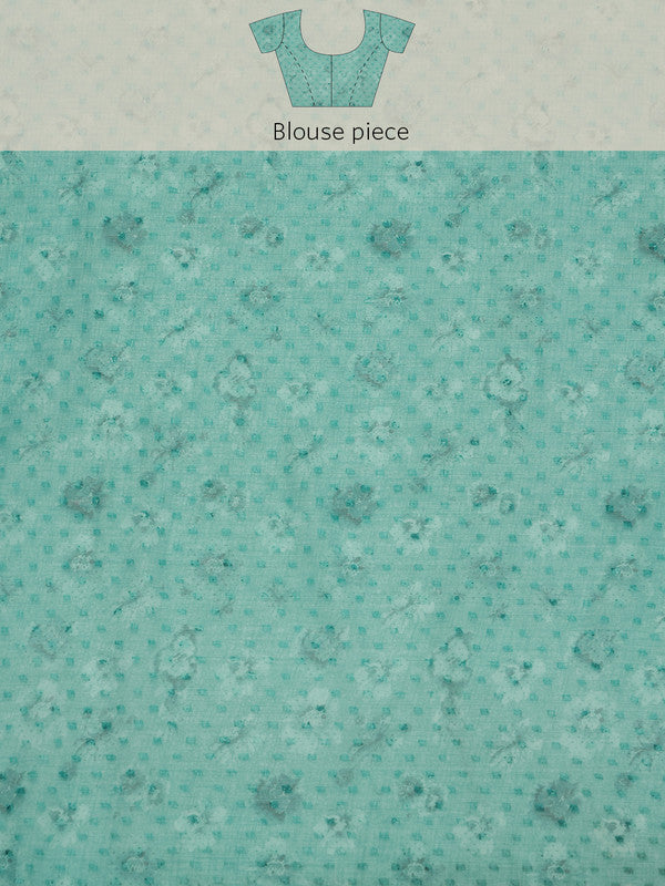 Turquoise Chiffon Digital Print Floral Saree with Unstitched Blouse - Hiral Fashion | Swadesiicart