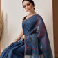 Hiral Fashion Blue Banarasi Cotton Silk Abstract Digital Printed Saree | Swadesiicart