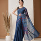Hiral Fashion Blue Banarasi Cotton Silk Abstract Digital Printed Saree | Swadesiicart