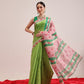 Hiral Fashion Green Banarasi Cotton Silk Abstract Digital Printed Saree | Swadesiicart