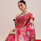 Hiral Fashion Pink Banarasi Cotton Silk Fruits Digital Printed Saree | Swadesiicart
