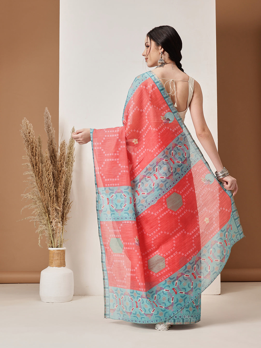 Hiral Fashion Red Banarasi Cotton Silk Fruits Digital Printed Saree | Swadesiicart