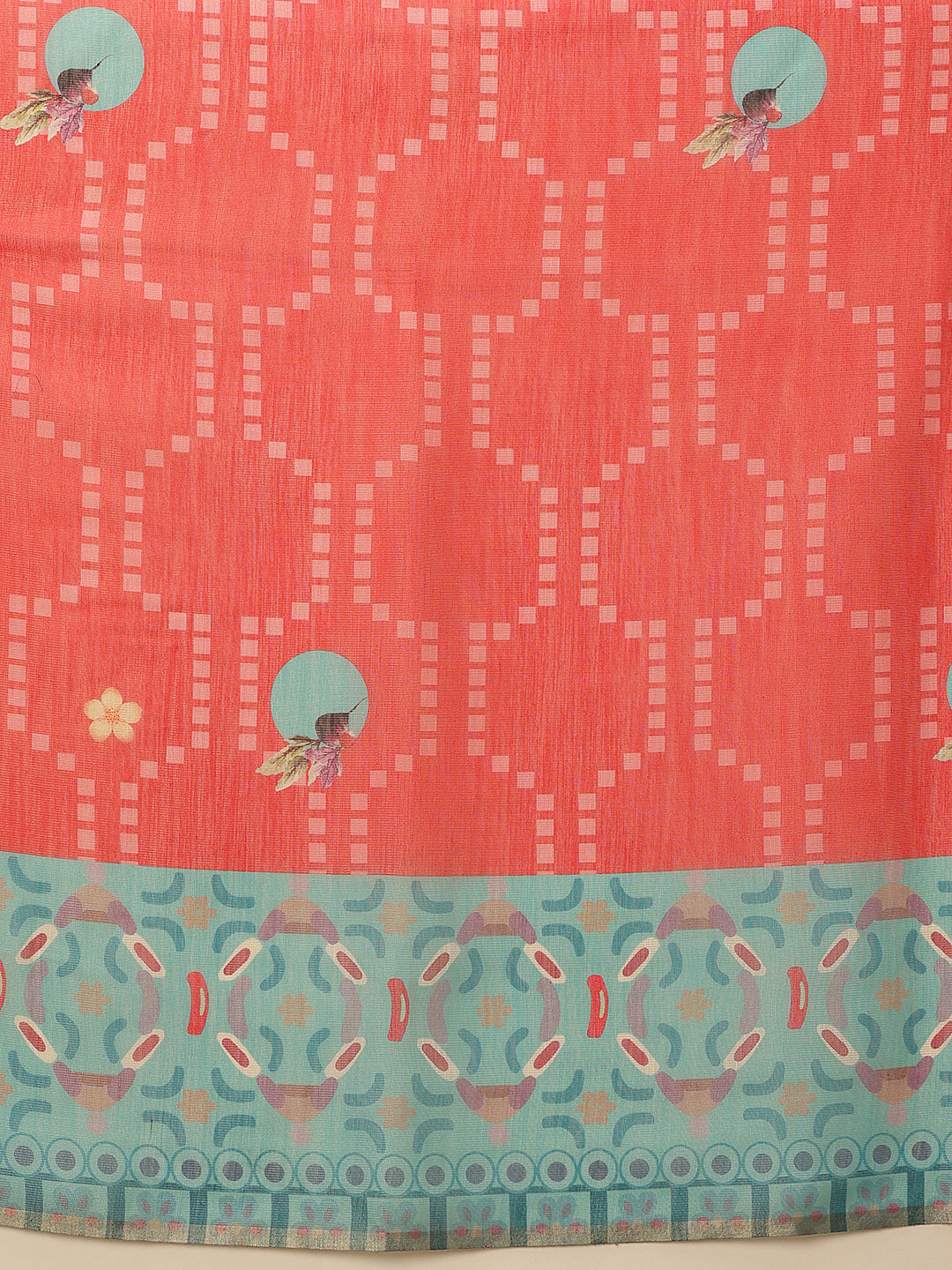 Hiral Fashion Red Banarasi Cotton Silk Fruits Digital Printed Saree | Swadesiicart