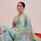 Hiral Fashion Blue Banarasi Cotton Silk Floral Digital Printed Saree | Swadesiicart