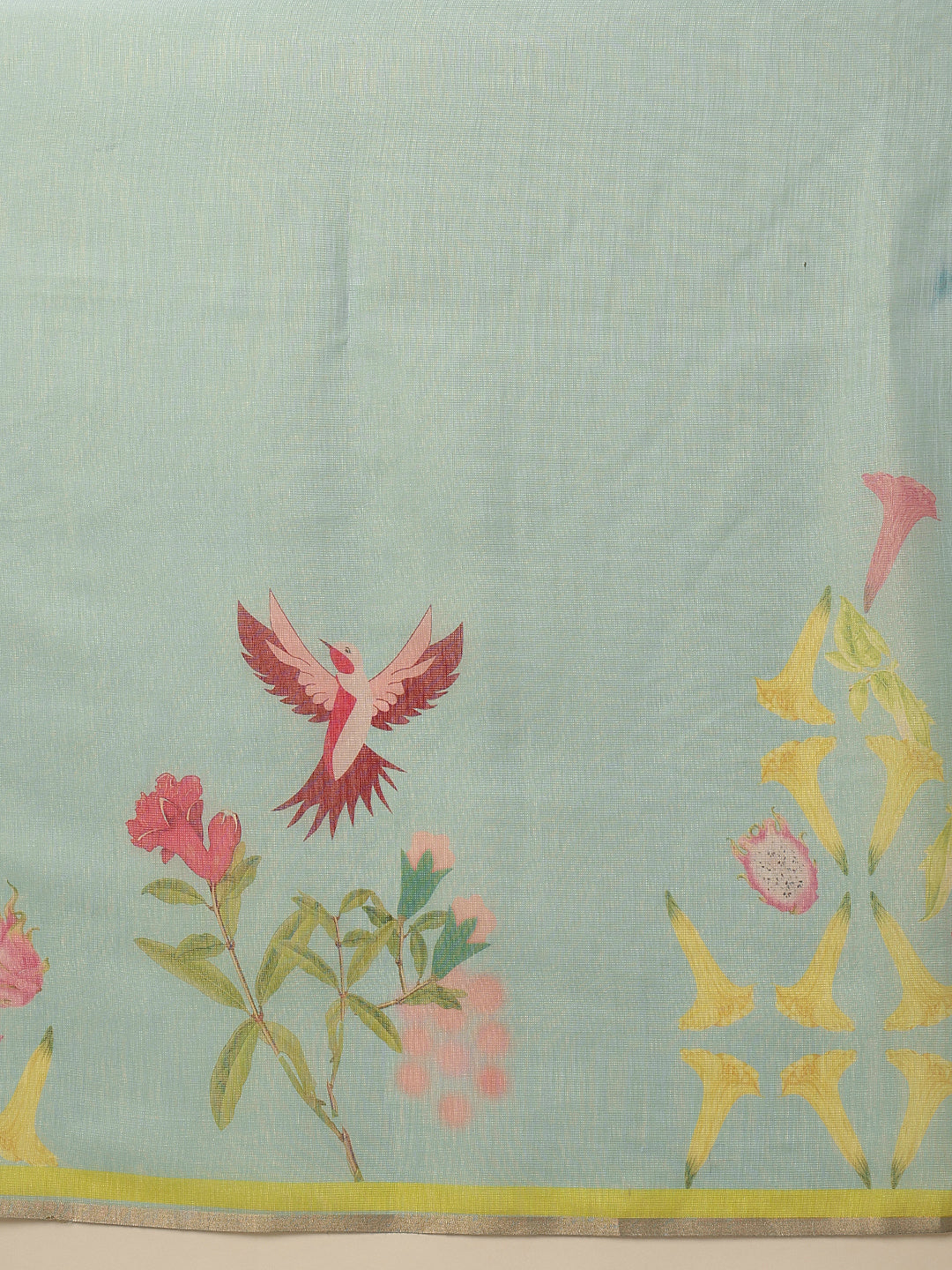 Hiral Fashion Blue Banarasi Cotton Silk Floral Digital Printed Saree | Swadesiicart