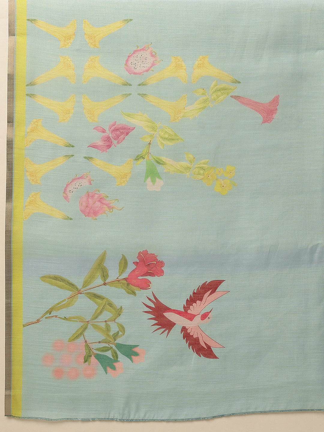 Hiral Fashion Blue Banarasi Cotton Silk Floral Digital Printed Saree | Swadesiicart