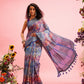 Blue Cotton Digital Print Floral Saree with Unstitched Blouse - Hiral Fashion | Swadesiicart