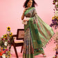Green Cotton Digital Print Floral Saree with Unstitched Blouse - Hiral Fashion | Swadesiicart