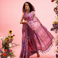 Lavender Cotton Digital Print Floral Saree with Unstitched Blouse - Hiral Fashion | Swadesiicart
