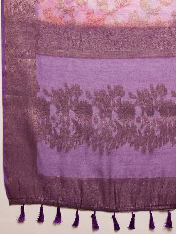 Lavender Cotton Digital Print Floral Saree with Unstitched Blouse - Hiral Fashion | Swadesiicart