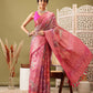 Pink Cotton Digital Print Floral Saree with Unstitched Blouse - Hiral Fashion | Swadesiicart