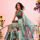 Turquoise Cotton Digital Print Floral Saree with Unstitched Blouse - Hiral Fashion | Swadesiicart