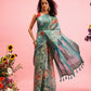 Turquoise Cotton Digital Print Floral Saree with Unstitched Blouse - Hiral Fashion | Swadesiicart