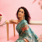 Turquoise Cotton Digital Print Floral Saree with Unstitched Blouse - Hiral Fashion | Swadesiicart