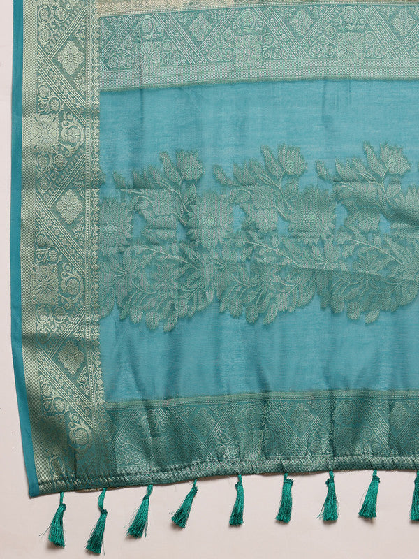 Turquoise Cotton Digital Print Floral Saree with Unstitched Blouse - Hiral Fashion | Swadesiicart