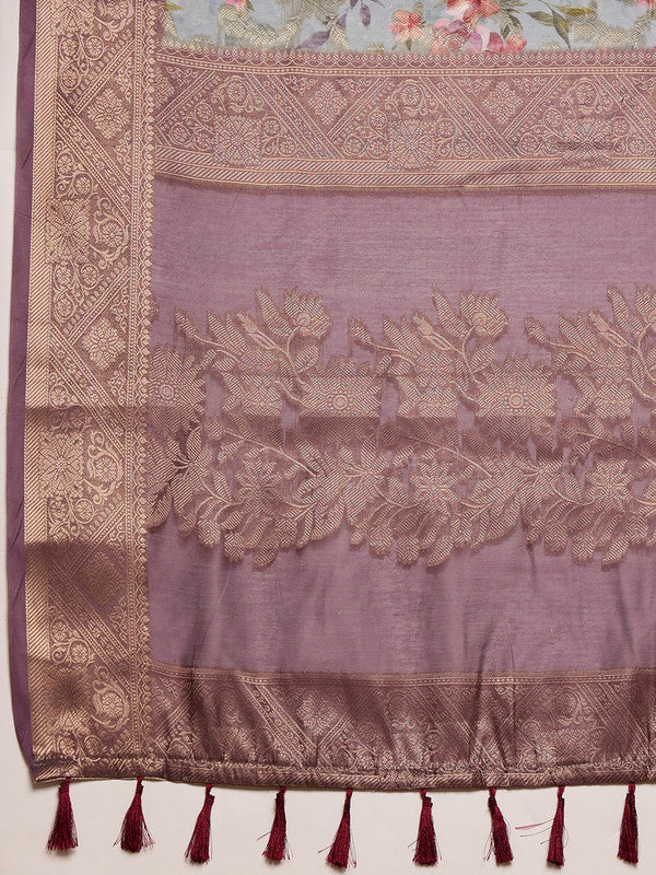 Gray Cotton Digital Print Floral Saree with Unstitched Blouse - Hiral Fashion | Swadesiicart
