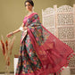 Turquoise Cotton Digital Print Floral Saree with Unstitched Blouse - Hiral Fashion | Swadesiicart