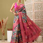 Turquoise Cotton Digital Print Floral Saree with Unstitched Blouse - Hiral Fashion | Swadesiicart