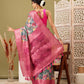 Turquoise Cotton Digital Print Floral Saree with Unstitched Blouse - Hiral Fashion | Swadesiicart