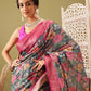 Turquoise Cotton Digital Print Floral Saree with Unstitched Blouse - Hiral Fashion | Swadesiicart