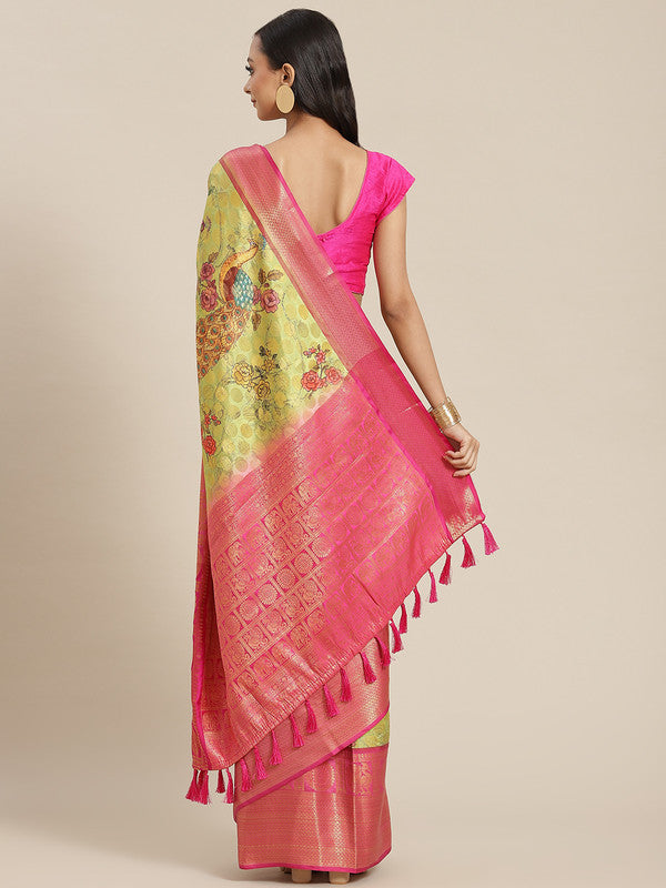 Green Art Silk Printed Polka Dots Saree with Unstitched Blouse - Hiral Fashion | Swadesiicart