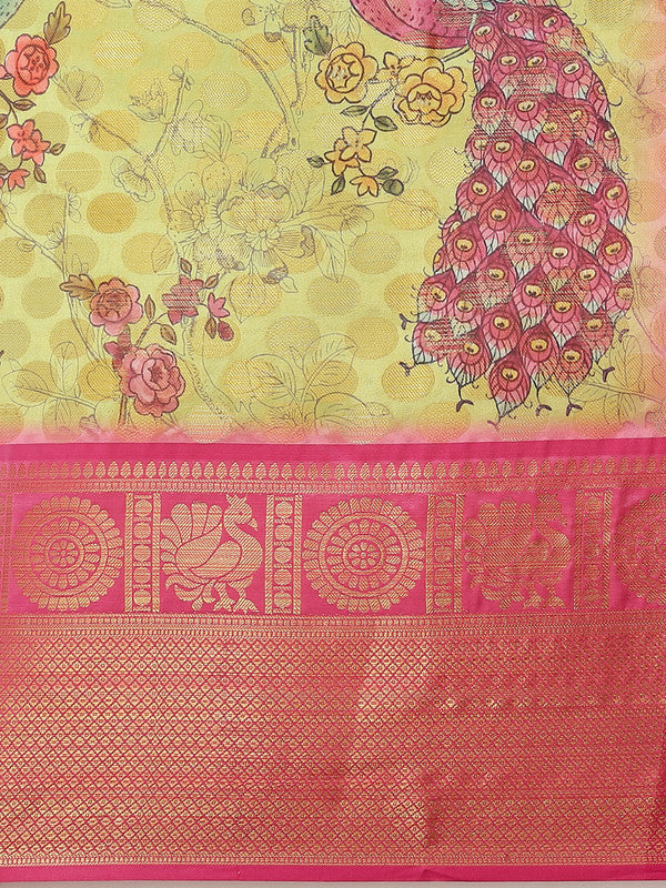 Green Art Silk Printed Polka Dots Saree with Unstitched Blouse - Hiral Fashion | Swadesiicart
