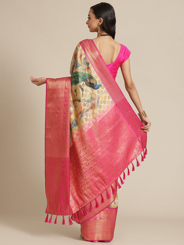 Multicolor Art Silk Printed Polka Dots Saree with Unstitched Blouse - Hiral Fashion | Swadesiicart