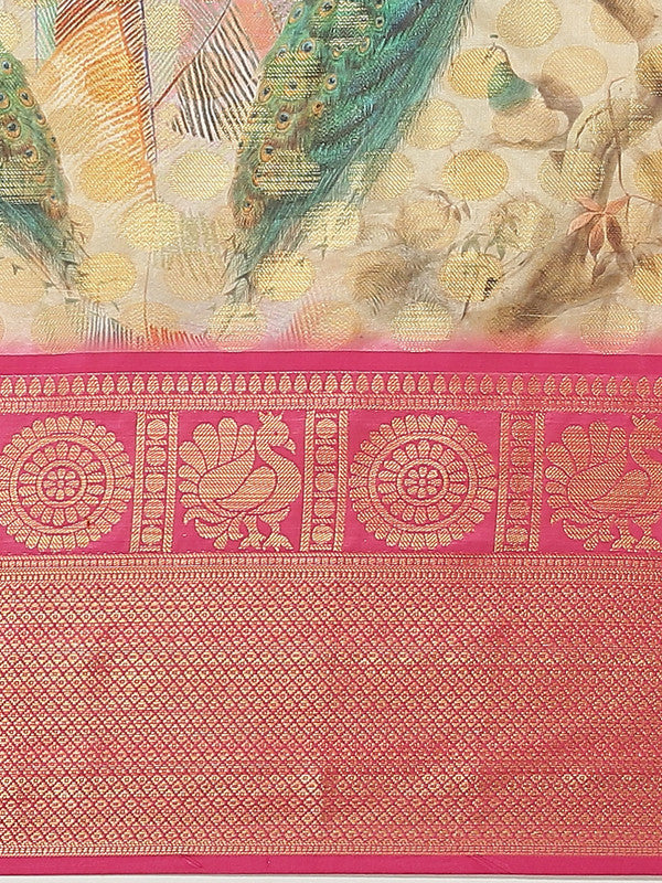 Multicolor Art Silk Printed Polka Dots Saree with Unstitched Blouse - Hiral Fashion | Swadesiicart