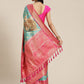 Turquoise Art Silk Printed Polka Dots Saree with Unstitched Blouse - Hiral Fashion | Swadesiicart