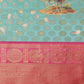 Turquoise Art Silk Printed Polka Dots Saree with Unstitched Blouse - Hiral Fashion | Swadesiicart