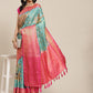 Turquoise Art Silk Printed Polka Dots Saree with Unstitched Blouse - Hiral Fashion | Swadesiicart