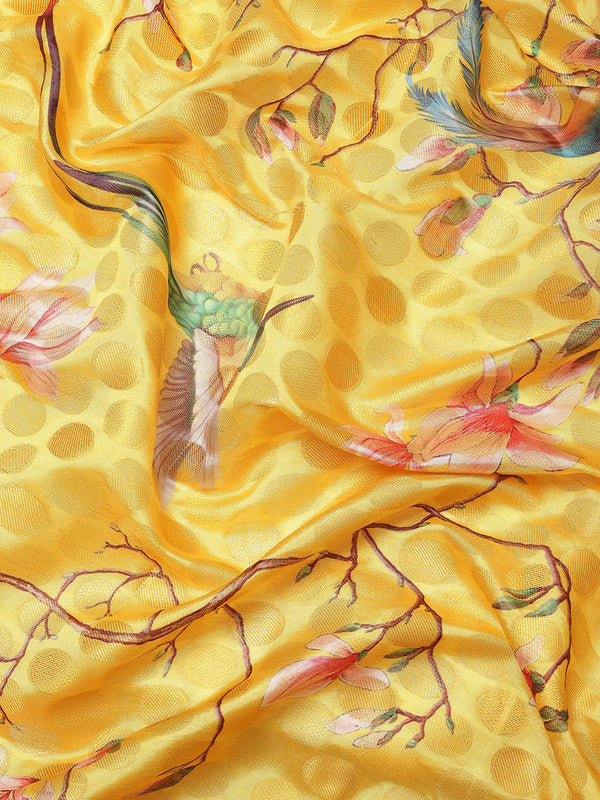 Yellow Art Silk Printed Polka Dots Saree with Unstitched Blouse - Hiral Fashion | Swadesiicart