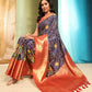 Blue Silk Blend Digital Print Bandhani Saree with Unstitched Blouse - Hiral Fashion | Swadesiicart