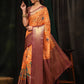 Orange Silk Blend Digital Print Bandhani Saree with Unstitched Blouse - Hiral Fashion | Swadesiicart