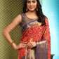 Red Silk Blend Digital Print Bandhani Saree with Unstitched Blouse - Hiral Fashion | Swadesiicart