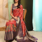 Red Silk Blend Digital Print Bandhani Saree with Unstitched Blouse - Hiral Fashion | Swadesiicart