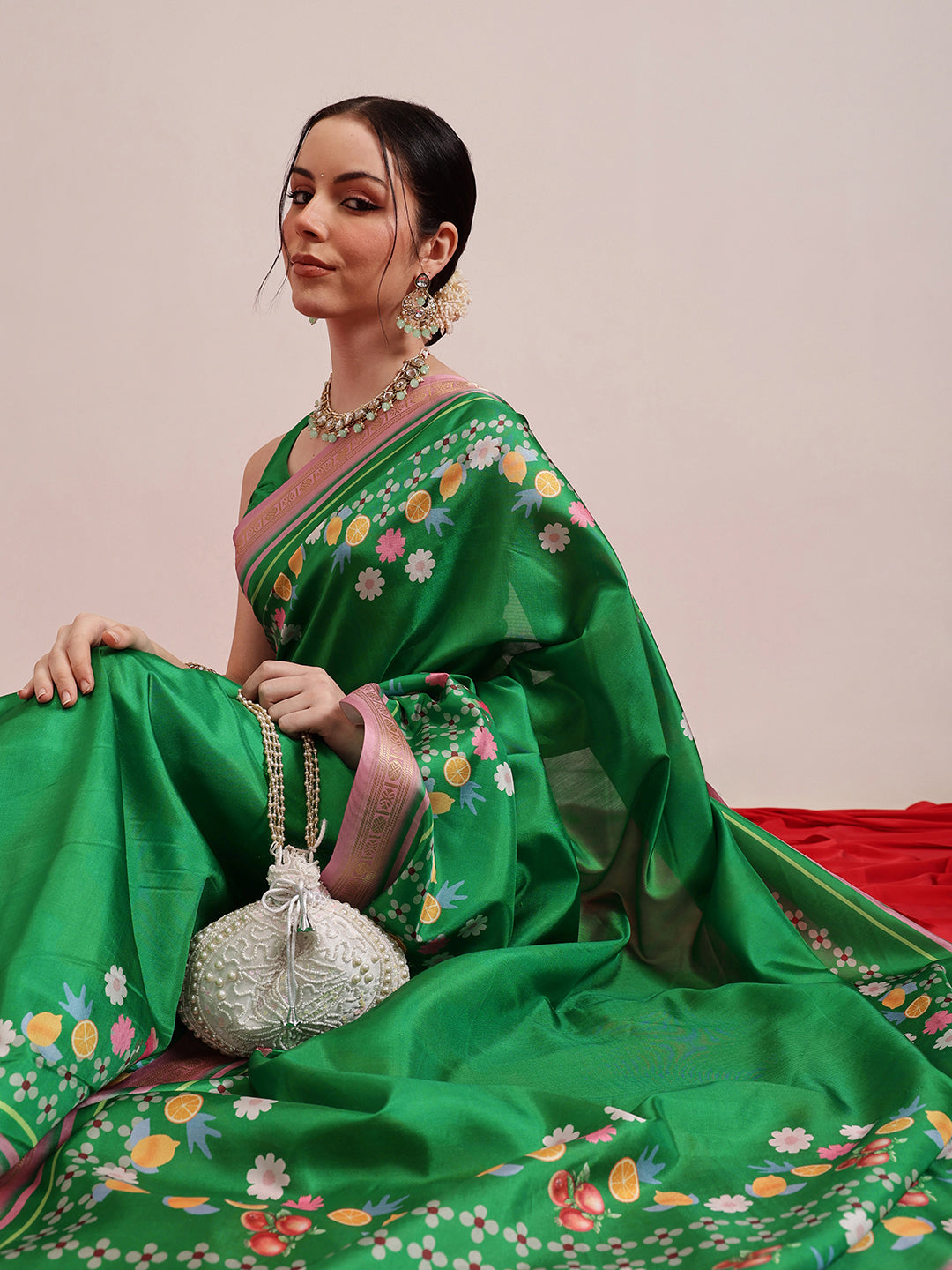Hiral Fashion Green Banarasi Art Silk Abstract Digital Printed Saree | Swadesiicart