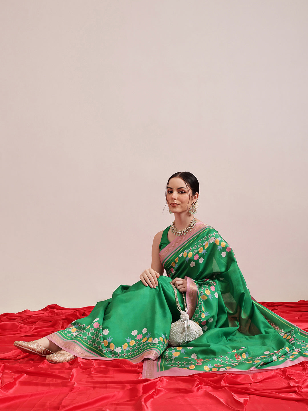 Hiral Fashion Green Banarasi Art Silk Abstract Digital Printed Saree | Swadesiicart