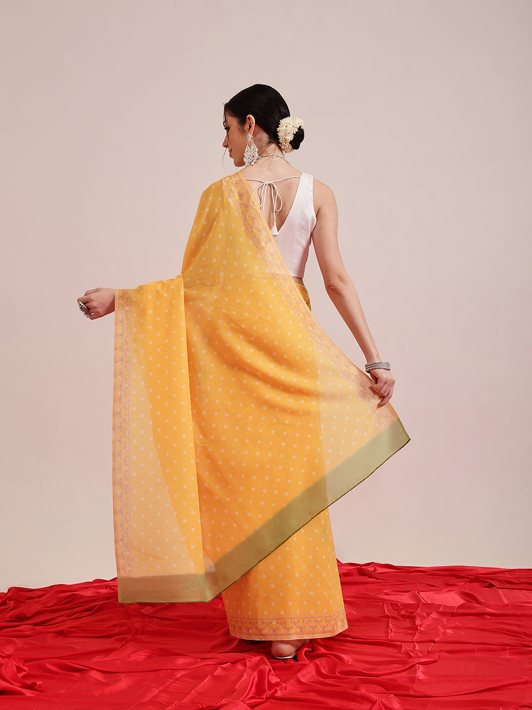 Hiral Fashion Mustard Bollywood Mul Cotton Polka Dots Digital Printed Saree | Swadesiicart