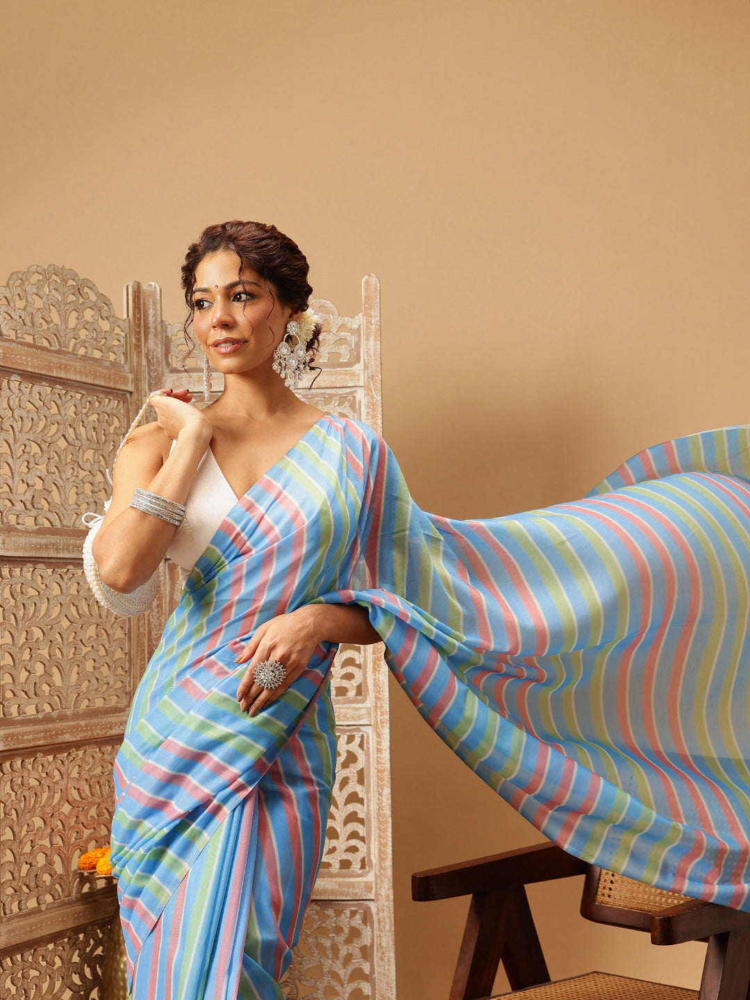 Hiral Fashion Blue Bollywood Mul Cotton Lahariya Digital Printed Saree | Swadesiicart