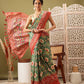 Green Silk Blend Digital Print Ikkat Saree with Unstitched Blouse - Hiral Fashion | Swadesiicart