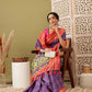 Royal Blue Silk Blend Digital Print Ikkat Saree with Unstitched Blouse - Hiral Fashion | Swadesiicart
