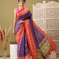 Royal Blue Silk Blend Digital Print Ikkat Saree with Unstitched Blouse - Hiral Fashion | Swadesiicart