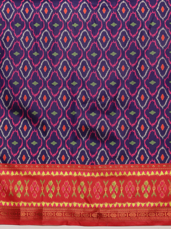 Royal Blue Silk Blend Digital Print Ikkat Saree with Unstitched Blouse - Hiral Fashion | Swadesiicart