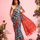 Turquoise Silk Blend Digital Print Ikkat Saree with Unstitched Blouse - Hiral Fashion | Swadesiicart