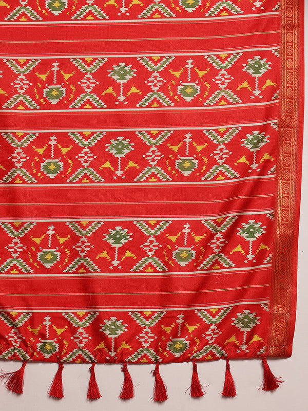 Turquoise Silk Blend Digital Print Ikkat Saree with Unstitched Blouse - Hiral Fashion | Swadesiicart