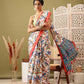 White Silk Blend Digital Print Ikkat Saree with Unstitched Blouse - Hiral Fashion | Swadesiicart