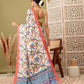 White Silk Blend Digital Print Ikkat Saree with Unstitched Blouse - Hiral Fashion | Swadesiicart