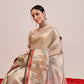 Hiral Fashion Beige Banarasi Cotton Silk Pichwai Digital Printed Saree | Swadesiicart